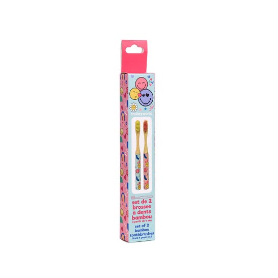 Take Care Smiley Word Brosse Dents Bambou Set 2uts