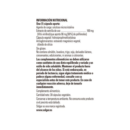Solgar Extrait De Pépins De Raisin 100 mg 30 gélules Végétales