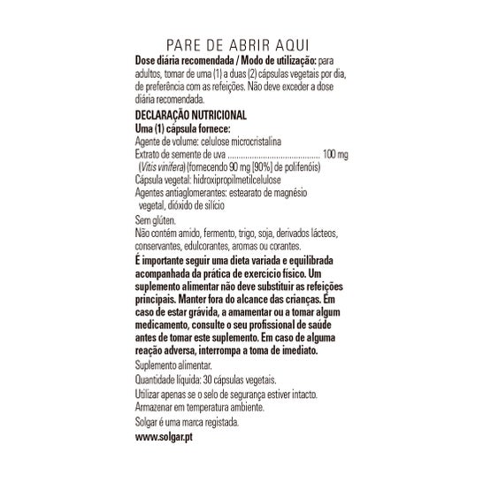 Solgar Extrait De Pépins De Raisin 100 mg 30 gélules Végétales