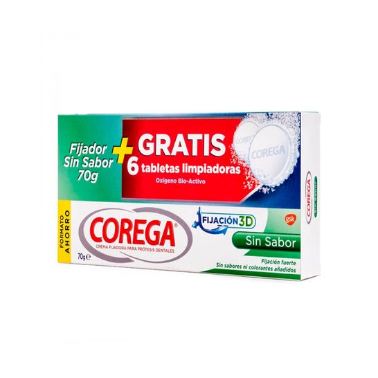 Corega Fixation 3D sans saveur 70Gr+6 Comprimés de nettoyage gratuit