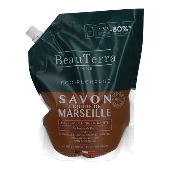 BeauTerra Savon Liquide Marseille Beurre de Karité Recharge 900ml