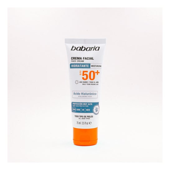 Babaria Crème Visage Hydratante Spf50+ Acide Hyaluronique 75ml