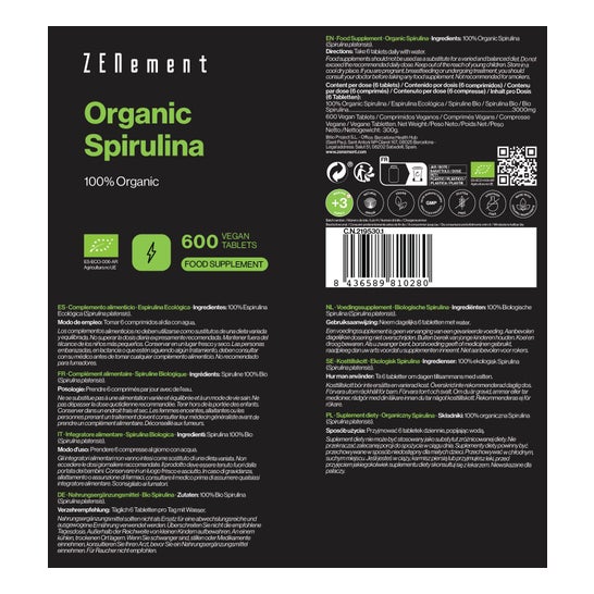 Zenement Spiruline 500mg 1 Unité