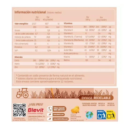 Blevit® Bibe 8 Cereales y Cacao 500g Blevit® Bibe 8 Cereales y Cacao 500g