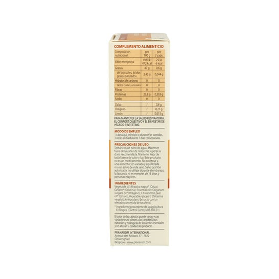 Pranarom 30 Capsules Oregano + Essence de Citron