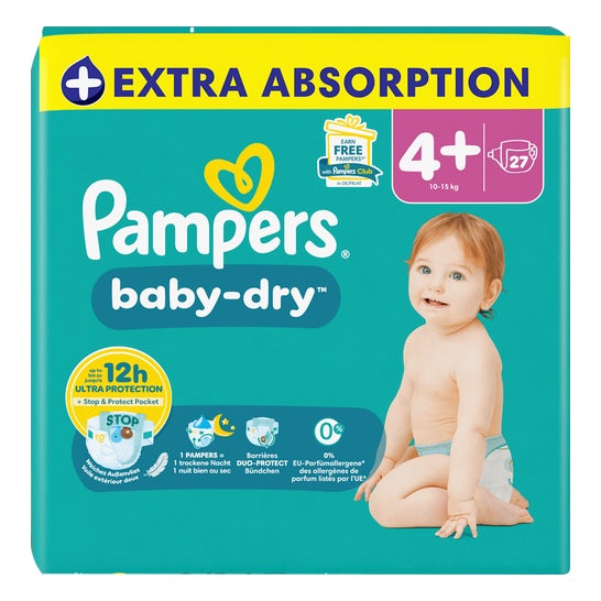 Pampers Pañales Baby Dry Talla 4 Maxi Plus 10-15 kg 27 uds
