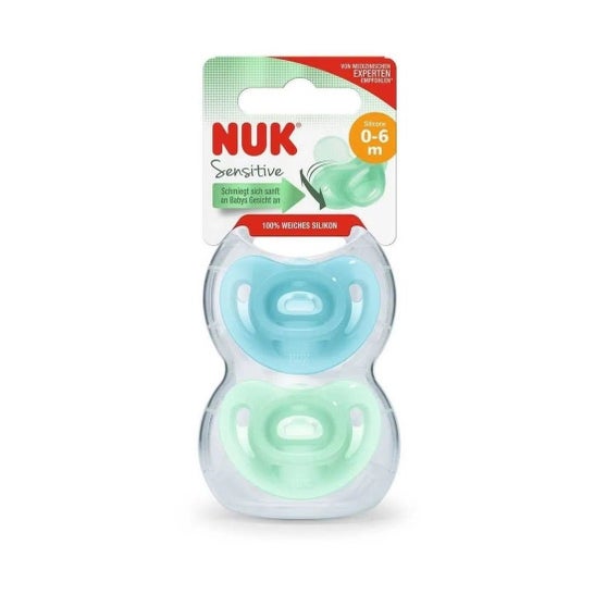 Nuk Sensitive Sucette Silicone 0-6 m Bleu Vert 2 Unités