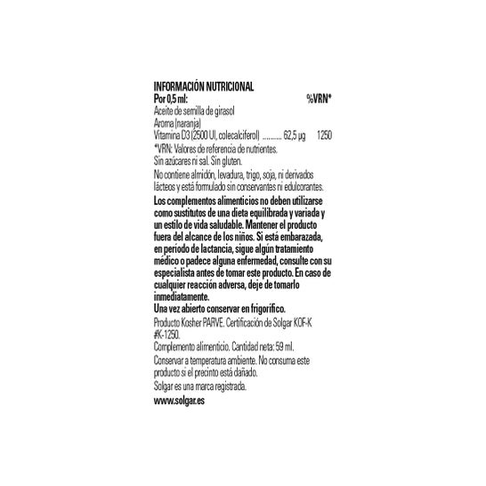 Solgar Vitamine D3 Liquide Liquide 2500Ul 59ml