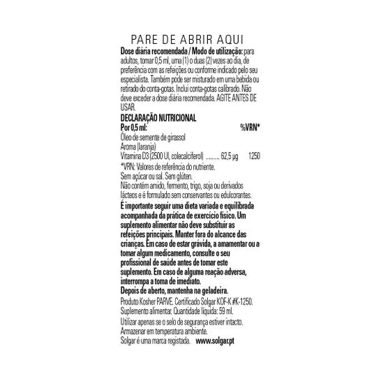 Solgar Vitamine D3 Liquide Liquide 2500Ul 59ml