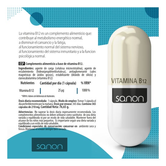 Sanon Vitamine B12 500mg 365caps