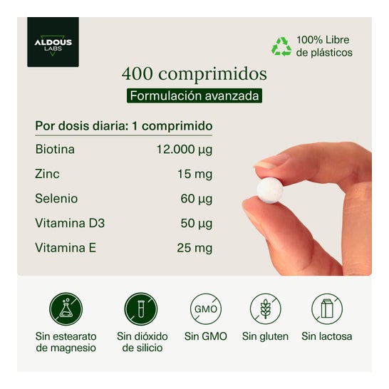 Aldous Labs Biotine Zinc Sélénium Vitamine D3 et Vitamine e 250mg 400comp