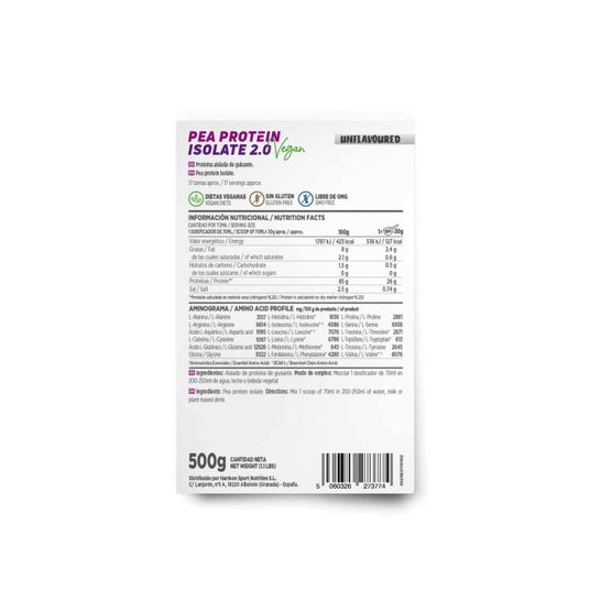 HSN Proteína de Guisante Aislada 2.0 Sin Sabor 500g