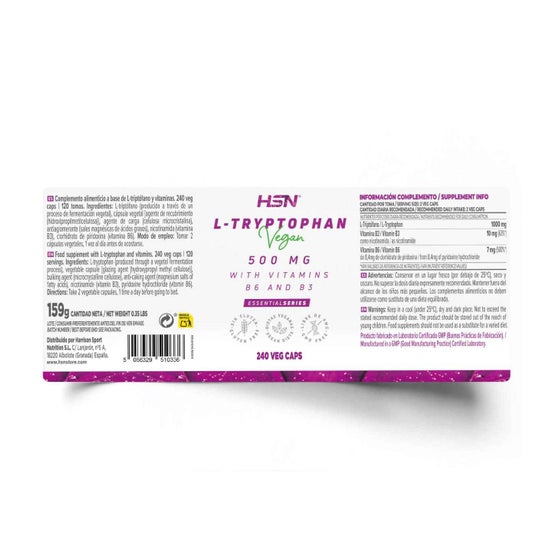 HSN L-Triptófano 500mg + Vitaminas B6 y B3 240vcaps
