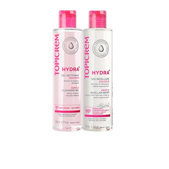 Topicrem Hydra+ Set Gel Nettoyant 200 ml + Eau Micellaire 200 ml