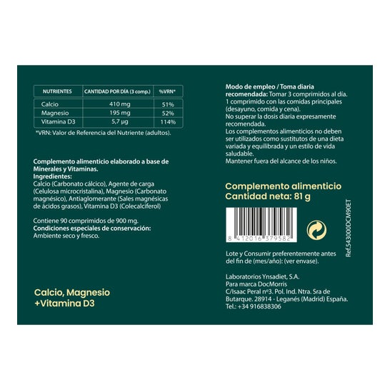 DocMorris Calcium + Magnésium + Vitamine D3 90 Comprimés