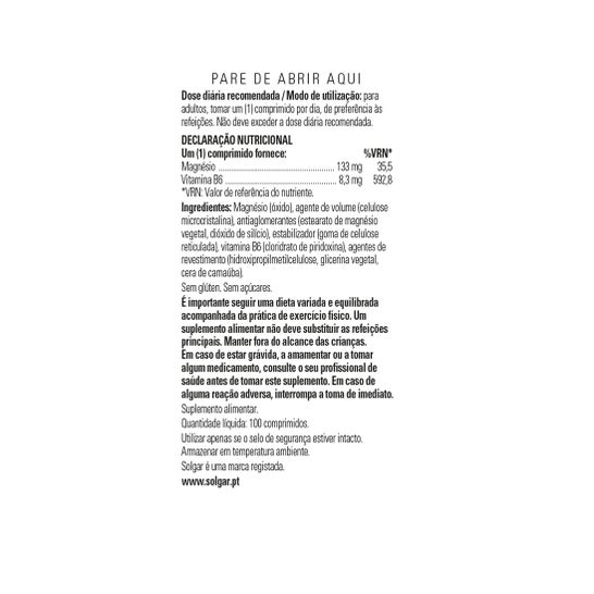 Solgar Magnésium Avec Vitamine B6 100 Comprimés