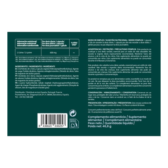 DocMorris L-Lysine 600mg 60 Gélules (Expire dans moins de 6 mois)