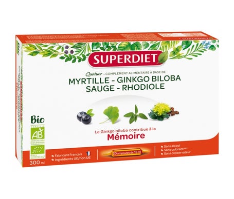 Super Diet Quatuor Bacopa Mémoire Bio 20 ampoules de 15ml