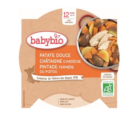 Babybio Menu du Jour dès 12 Mois Assiette Patate Douce Chataigne Pintade 230 Grammes
