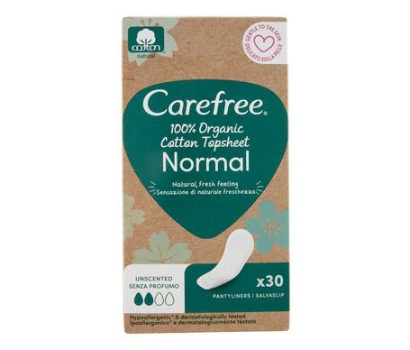 Carefree Organic Cotton Topsheet Normal Serviettes Hygiéni 30uts
