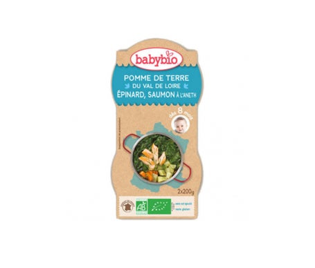 Babybio Menu Epinards Saumon Bio 8 mois 200g lot de 2 bols