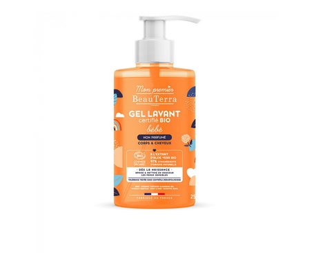 BEAUTERRA Gel Lavant B&eacute;b&eacute; Bio 250ml Peaux Sensibles Corps et Cheveux 