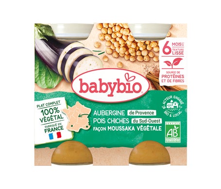 BabyBio Aubergine Pois Chiches Moussaka Végétale 6M+ Bio 2x200 g