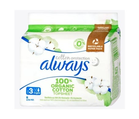 Always Serviettes Protecteur Cotton Taille 3 Nuit 8uts