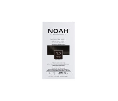 Noah Coloration capillaire numéro 3.0, brun foncé 140 ml,Coloration permanente avec protéines de riz et huile de lin,Formulée et fabriquée en Italie, sans parabènes,Testé au nickel-image