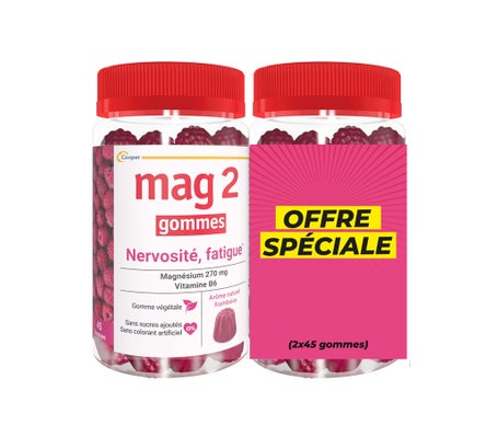 Mag 2 Nervosité Fatig Magnési + Vit B6 Framboise Gummies 2x45uts