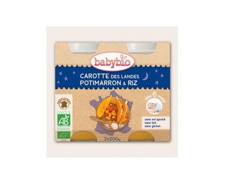 Babybio Petits Pots Bonne Nuit Carotte Potimarron Riz Bio 6 mois 2 x 200 g