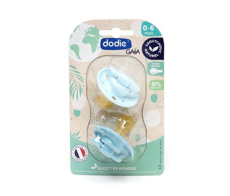 Dodie Gaia Pack Sucettes Rondes Caoutchouc 0-6m Bleu 2 Unités