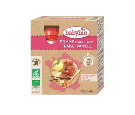 Babybio Mes fruits Gourde Pomme Fraise Vanille Bio 6 mois 4x90g