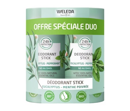Weleda Déodorant Stick 24H Eucalyptus Menthe Poivrée 2x50g