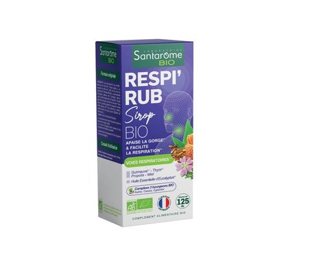 Santarome Bio - Sirop Respir'Rub Bio | Complément Alimentaire Immunité | Apaise les Gorges Irritées & Facilite la respiration | 125ml | Made In France-image