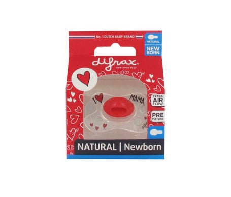 Difrax Sucette Newborn Natural - I Love Maman - Rouge / Wit - 2