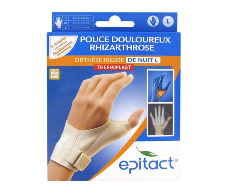 Epitact - Orthèse Rigide de Nuit Thermoformable Pouce Douloureux Rhizartrose Main Droite Taille L