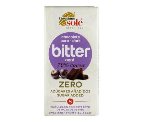 Chocolates Sole Chocolat Noir 72% Açai Stevia Bio 100g
