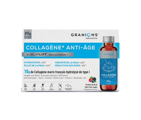 GRANIONS - Collagène Marin SHOTS à Boire - Goût Pêche - 10 g de Collagene Hydrolysé de type I - Bas Poids Moléculaire - Collagene et Acide Hyaluronique | 10 shots de 50mL-image
