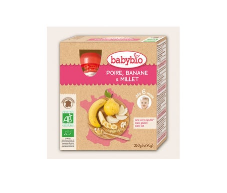 Babybio Mes Fruits Gourde Poire Banane Millet Bio 6 mois 4 x 90 g