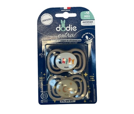 Dodie Extra Sucette Anatomique +18M F8 Fine Jour Nuit 2 uts