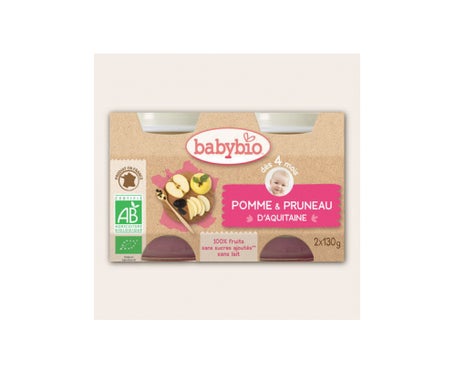 Babybio Petits Pots Pomme Pruneau Bio dès 4 mois 2x130g