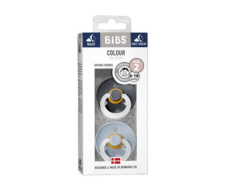Bibs Pack Chupetas Látex Noturnos 6 18m Azul Cinza T1 2uds