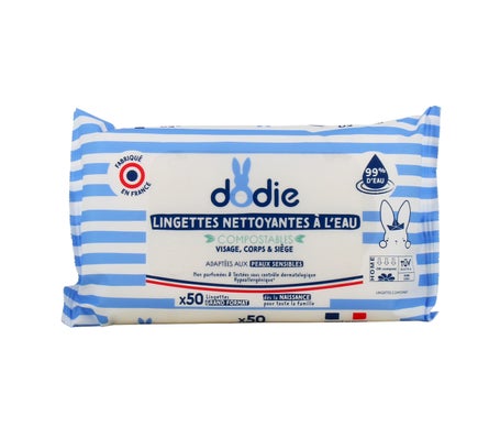 Dodie Lingettes Nettoyantes À L’Eau Compostables 50 Lingettes