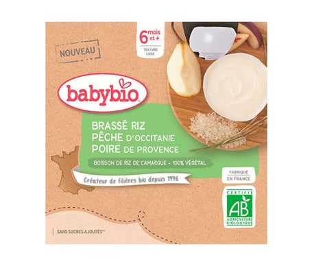 BabyBio Gourdes Riz Peche Poire 4uts 85g