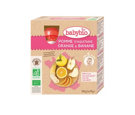 BabyBio Pomme Orange Orange Banane Bio 4x90 g