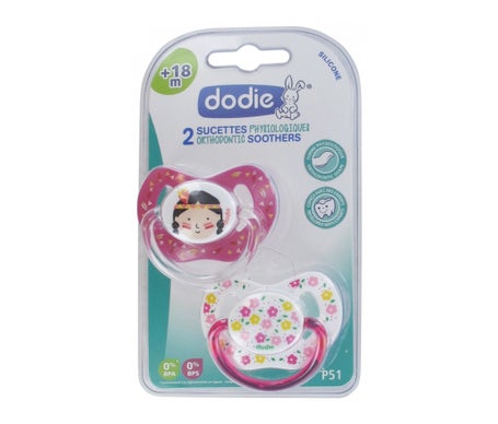 Dodie Sucette Physiologique Silicone Duo Fille +18mois