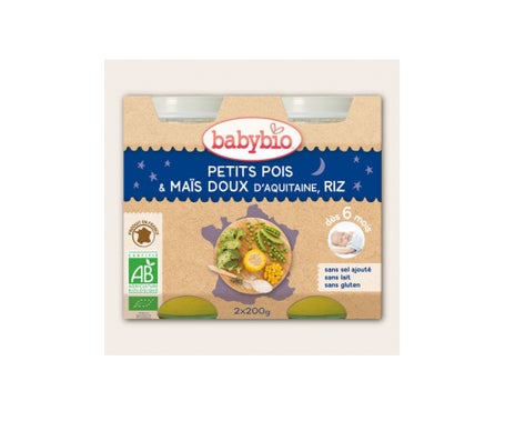 Babybio Petits Pots Bonne Nuit Petits Pois Maïs Riz Bio 6 mois 2 x 200 g