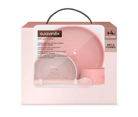 Suavinex Vajilla Silicona Soft & Flexible Rosa 4uds