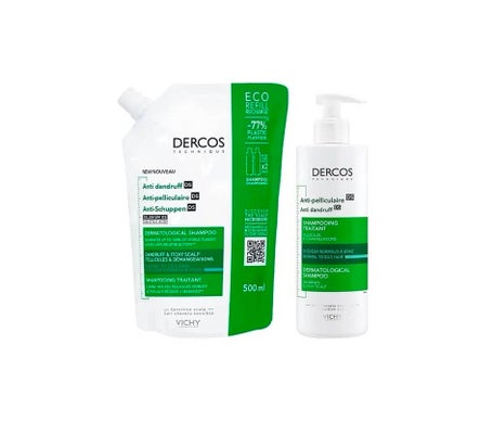 Vichy Dercos Champú Anticaspa Cabello Normal a Graso 390ml + Recarga 500ml